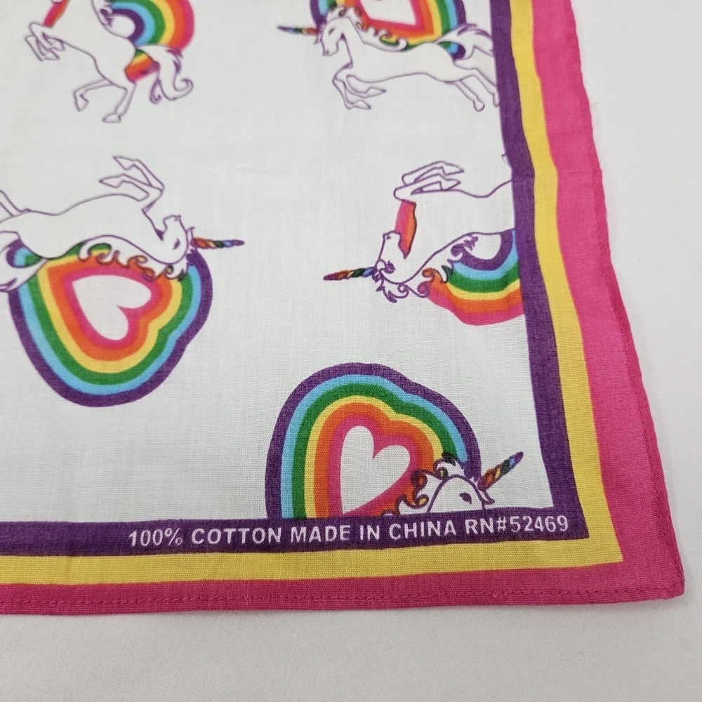 Vintage Unicorn Rainbow Bandana 100% Cotton USA Made 1980's Scarf Handkerchief